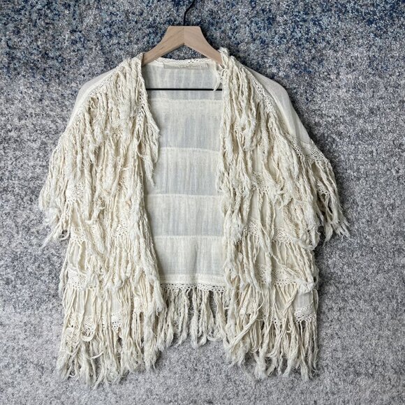 Jens Pirate Booty Sweater Womens Medium Fringe Boho Festival Kimono Cardigan - Picture 1 of 9